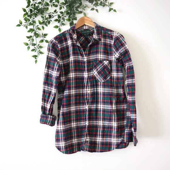 J. Crew Tops - J.Crew Always Women's Classic Brushed Cotton Button Down Green Plaid Top Size 4